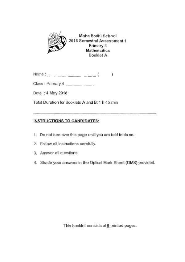 First page preview of P4 Math 2018 WA2 — Maha Bodhi