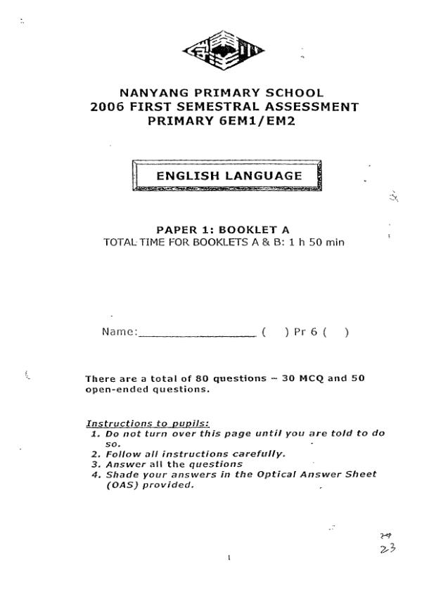 Nanyang P6 Eng WA2 2006 exam paper PDF preview