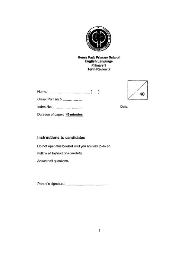 Henry Park P5 Eng WA3 2019 exam paper PDF first page preview