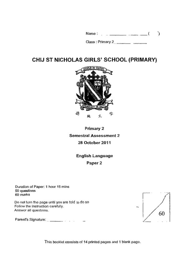 CHIJ P2 Eng SA2 2011 exam paper PDF preview