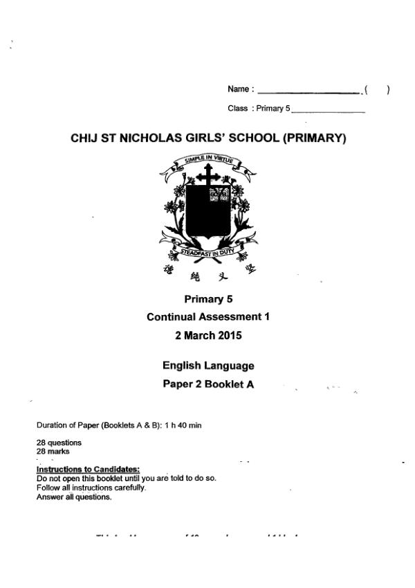 CHIJ P5 Eng WA1 2015 exam paper PDF preview