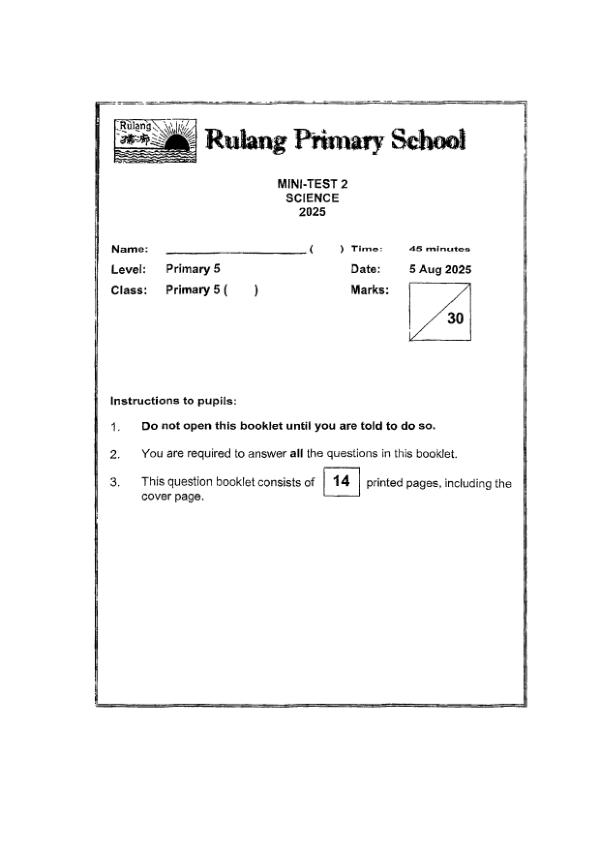 First page preview of P5 Sci 2025 WA2 — Rulang