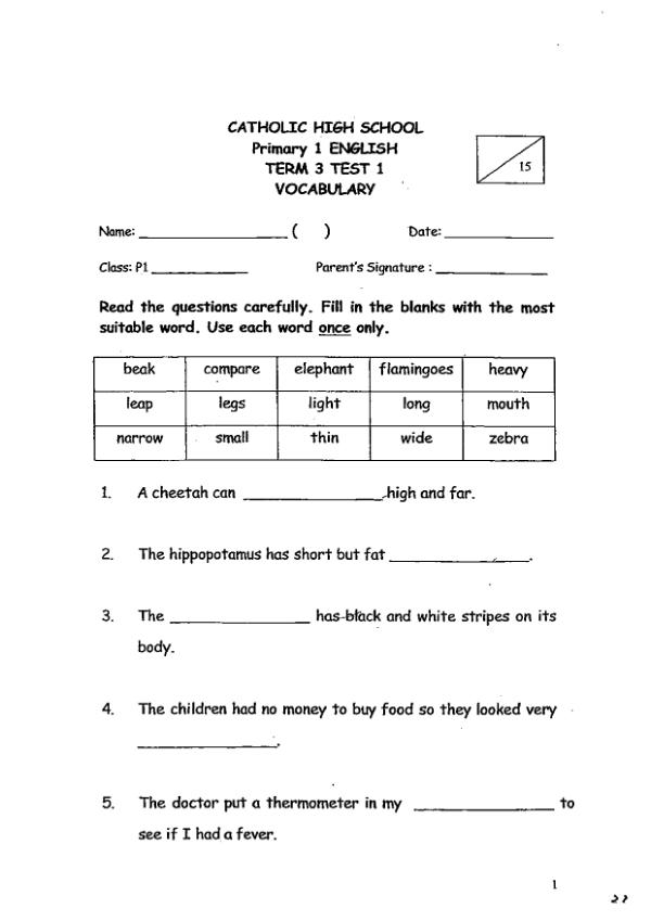 St Hildas P1 Eng WA3 2011 exam paper PDF preview