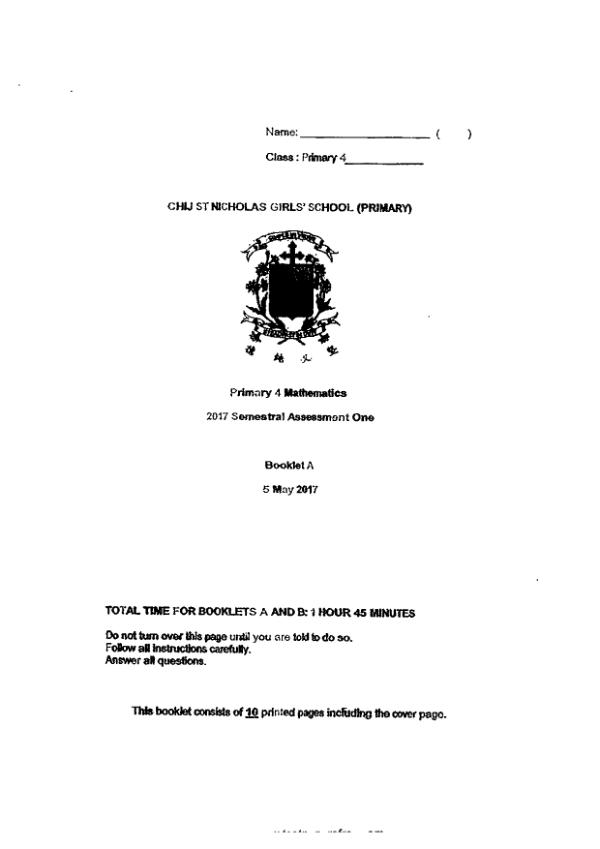 First page preview of P4 Math 2017 WA2 — CHIJ