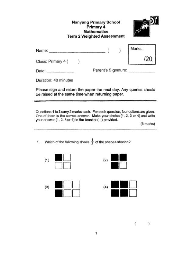 First page preview of P4 Math 2025 WA2 — Nanyang