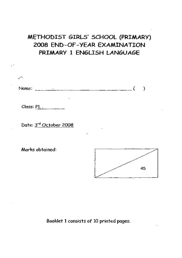 Methodist Girls P1 Eng SA2 2008 exam paper PDF preview