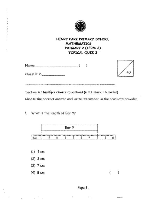 Henry Park P2 Math WA2 2014 exam paper PDF first page preview
