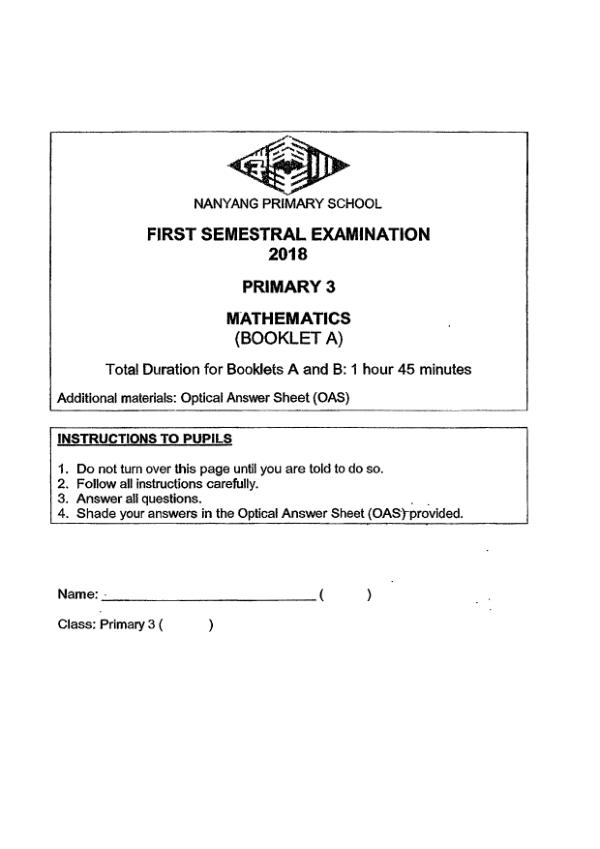 First page preview of P3 Math 2018 WA2 — Nanyang