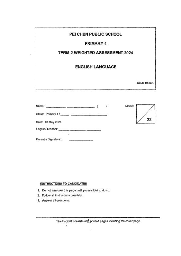 First page preview of P4 Eng 2024 WA2 — Pei Chun