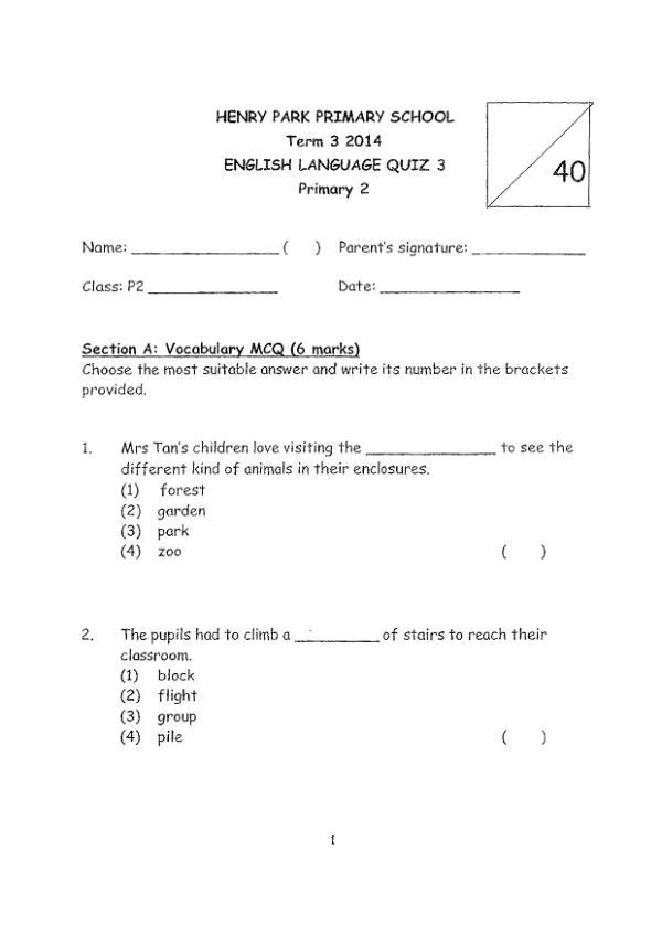 Henry Park P2 Eng WA3 2014 exam paper PDF preview
