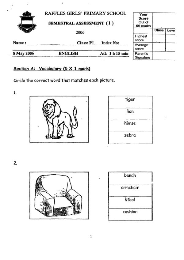 Raffles Girls P1 Eng WA2 2006 exam paper PDF preview