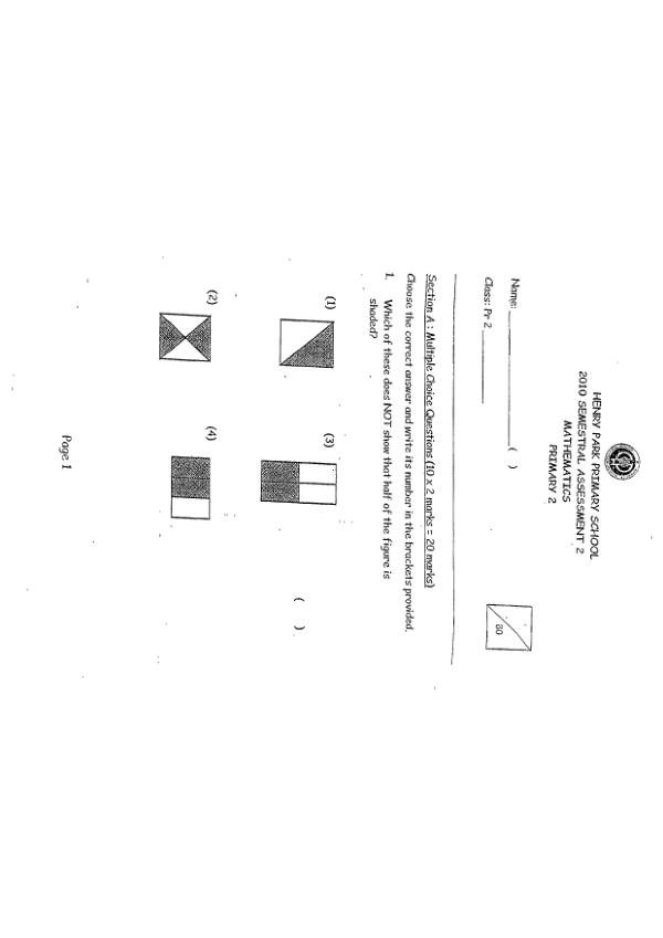 Henry Park P2 Math SA2 2010 exam paper PDF preview