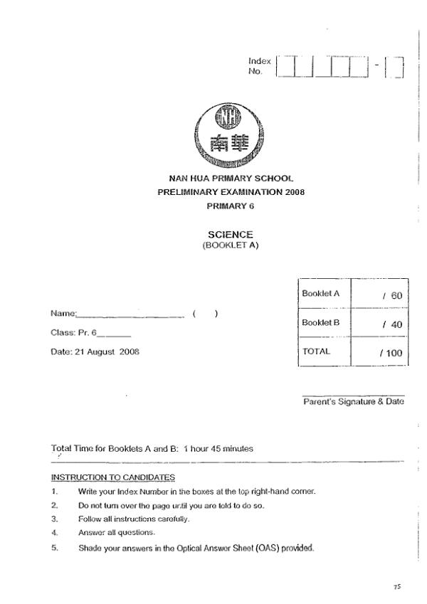 Nan Hua P6 Sci SA2 2008 exam paper PDF preview