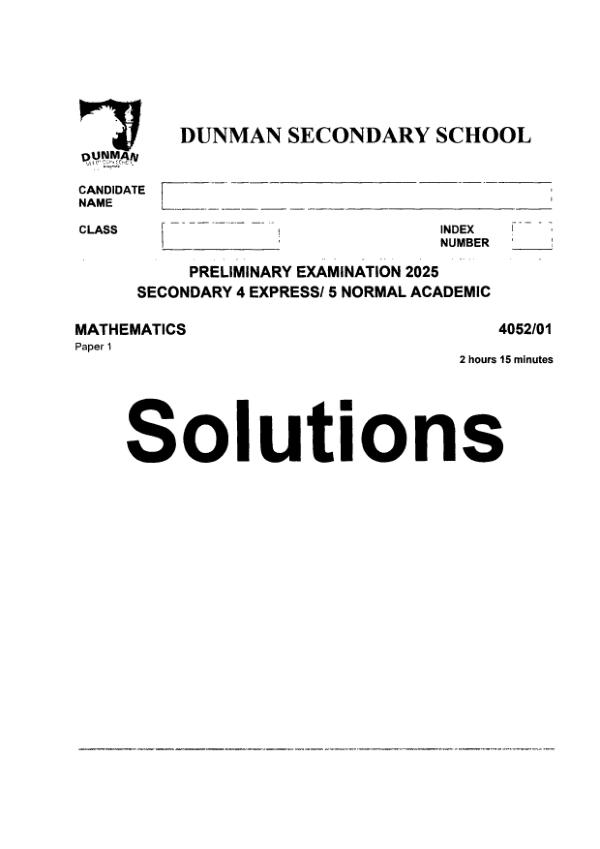 Dunman High Sec4 E_Maths Prelim 2025 exam paper PDF preview