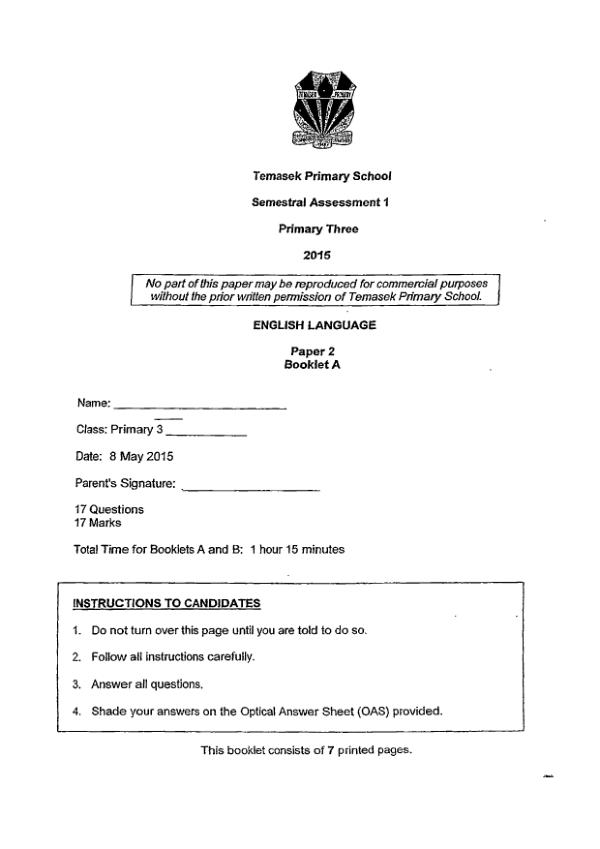 Temasek P3 Eng WA2 2015 exam paper PDF first page preview