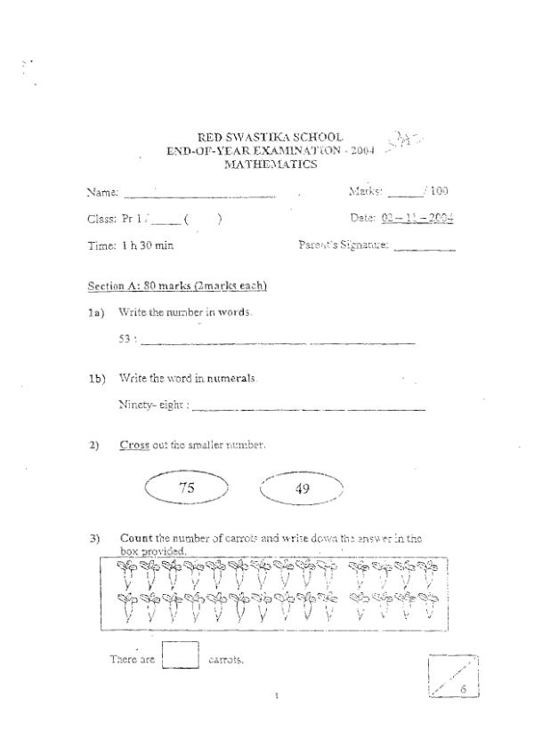 Red Swastika P1 Math SA2 2004 exam paper PDF first page preview