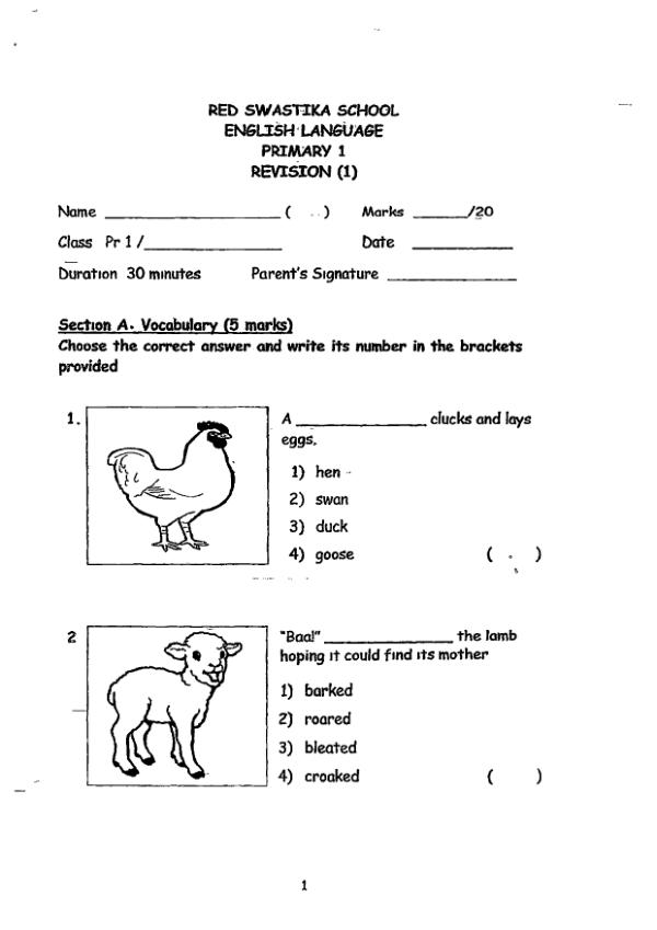 Red Swastika P1 Eng SA2 2015 exam paper PDF preview