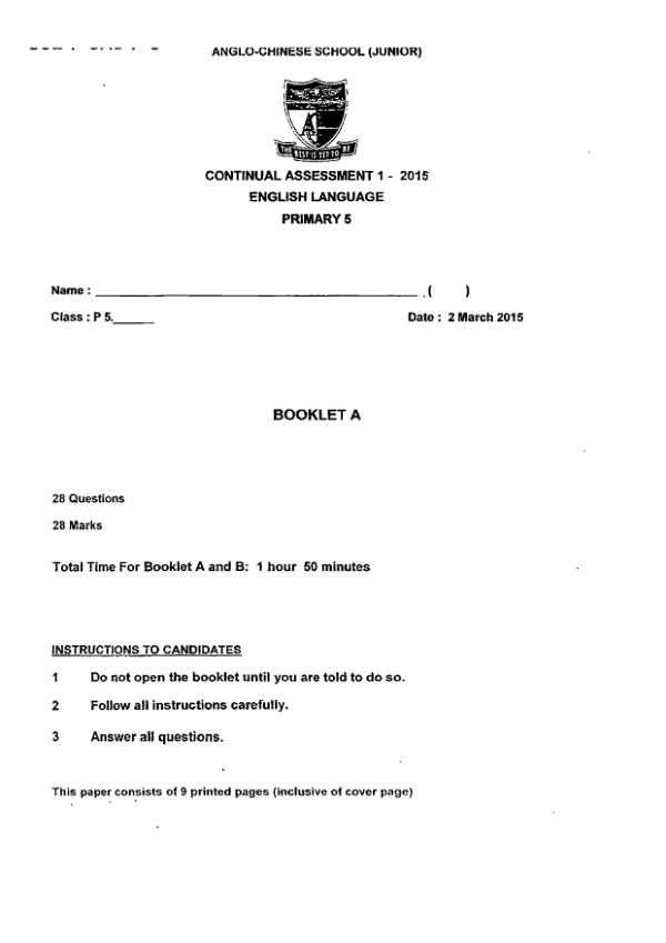 Anglo Chinese P5 Eng WA1 2015 exam paper PDF preview