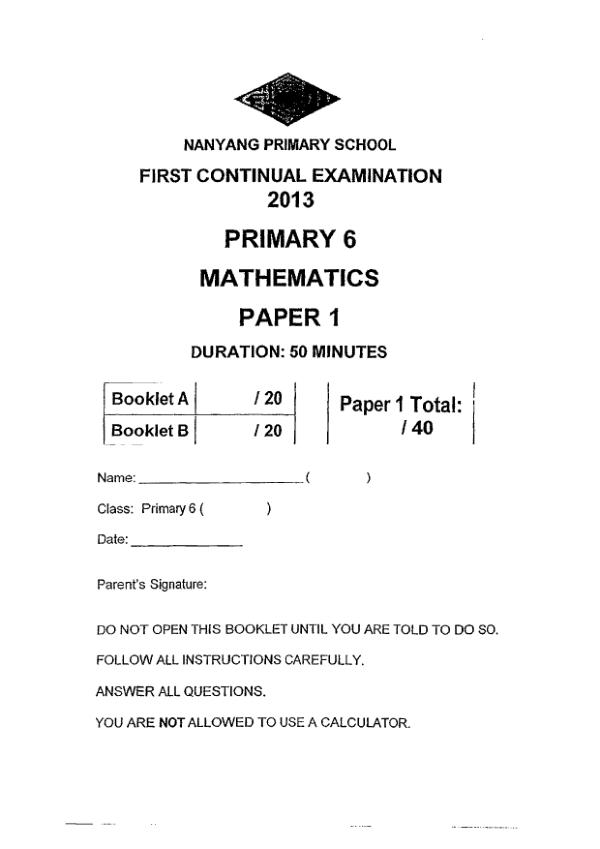 Nanyang P6 Math WA1 2013 exam paper PDF preview