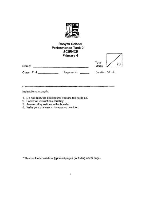 First page preview of P4 Sci 2025 WA2 — Rosyth