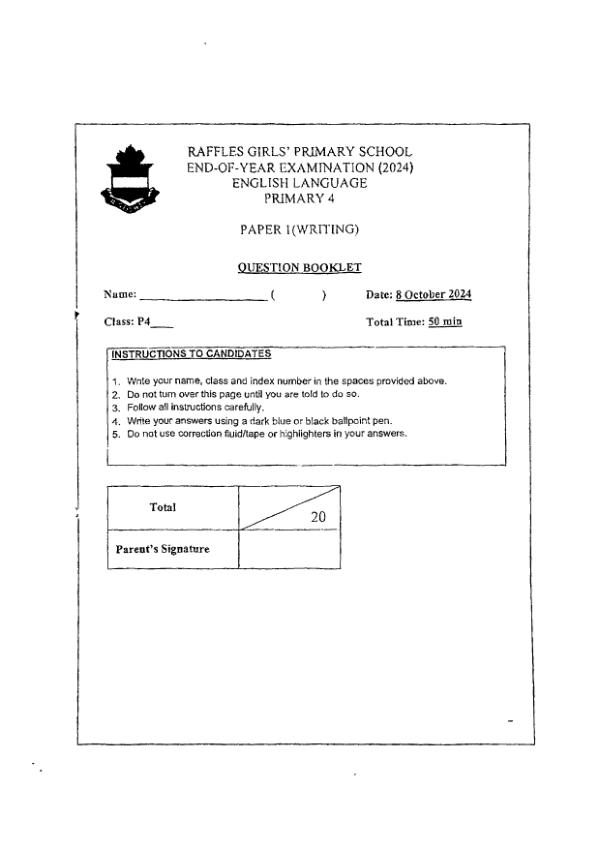 First page preview of P4 Eng 2024 SA2 — Raffles Girls