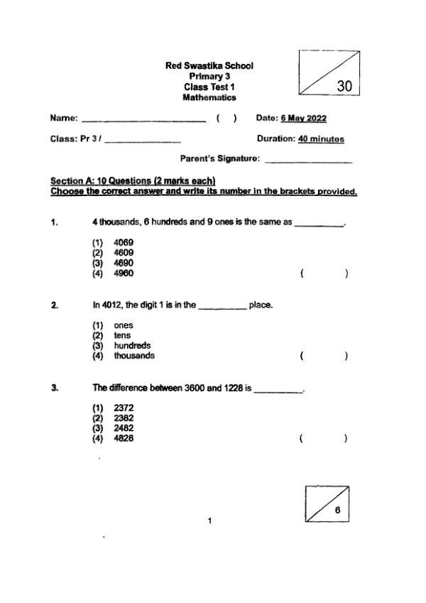 First page preview of P3 Math 2022 WA3 — Red Swastika