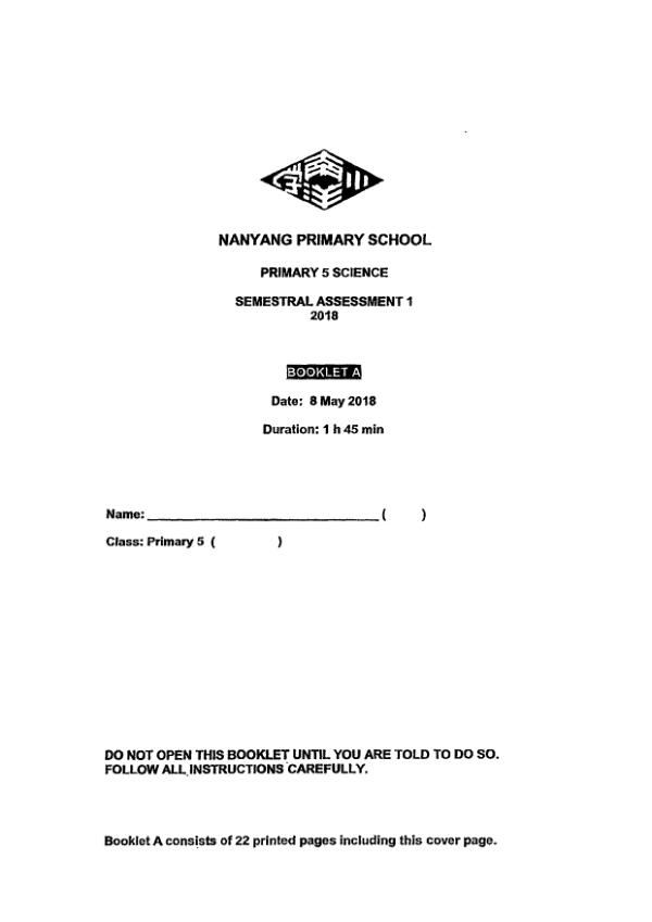 Nanyang P5 Sci WA2 2018 exam paper PDF first page preview