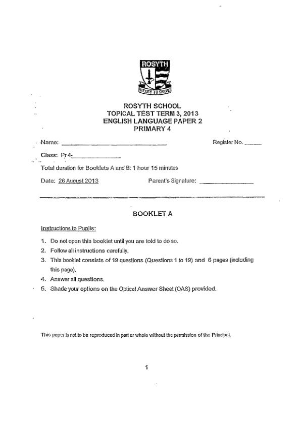 Rosyth P4 Eng WA3 2013 exam paper PDF preview