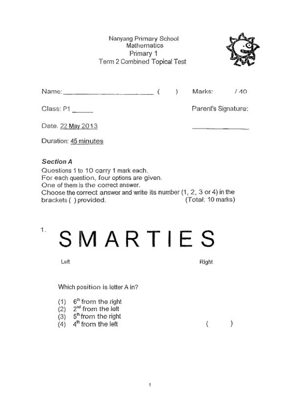 Nanyang P1 Math WA2 2013 exam paper PDF first page preview