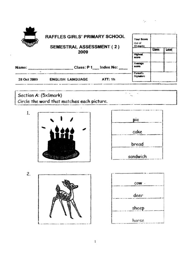 Raffles Girls P1 Eng SA2 2009 exam paper PDF preview