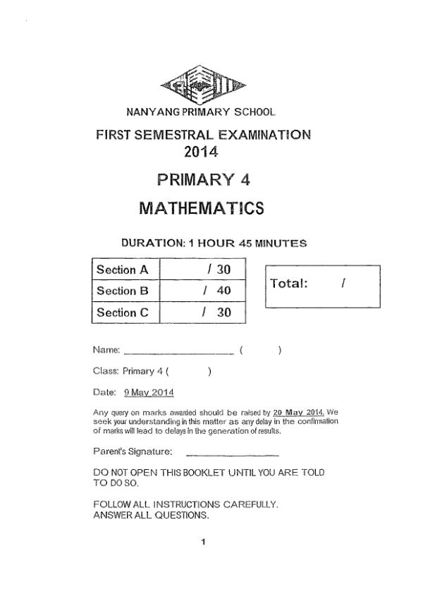 Nanyang P4 Math WA2 2014 exam paper PDF preview