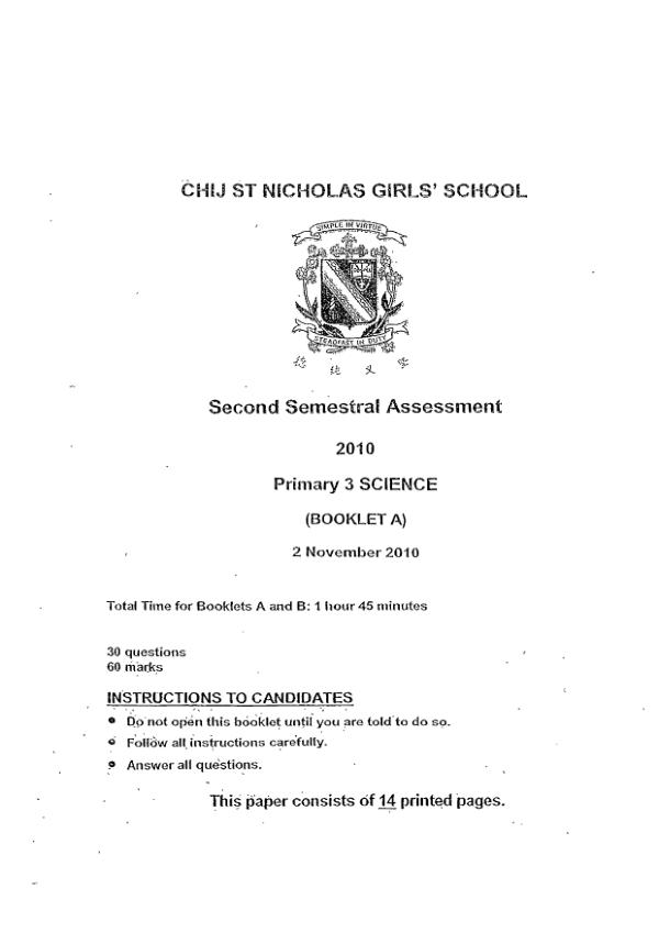 CHIJ P3 Sci SA2 2010 exam paper PDF preview