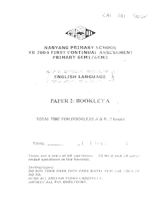 Nanyang P6 Eng WA1 2004 exam paper PDF preview
