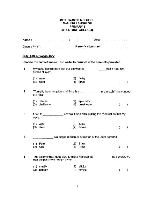 Red Swastika P3 Eng WA3 2019 exam paper PDF first page preview