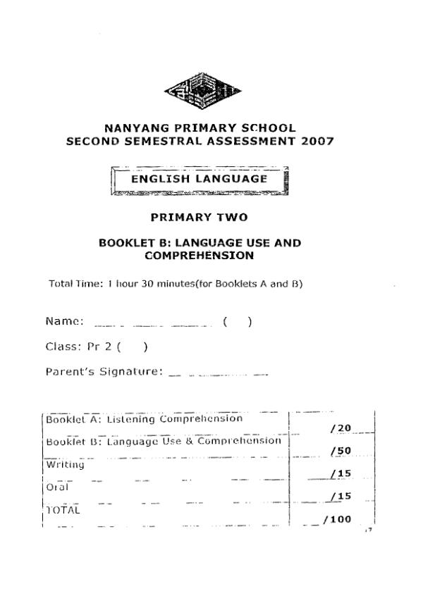 Nanyang P2 Eng SA2 2007 exam paper PDF first page preview