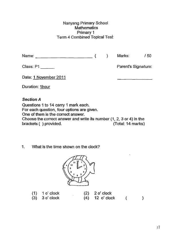 Nanyang P1 Math SA2 2011 exam paper PDF preview