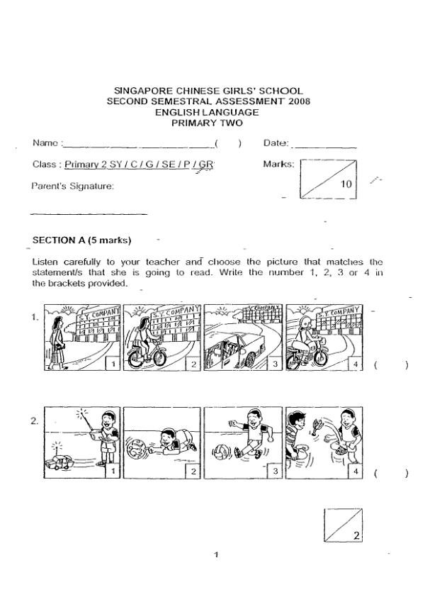 Singapore Chinese Girls P2 Eng SA2 2008 exam paper PDF first page preview