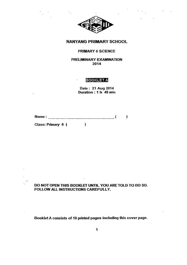 Nanyang P6 Sci SA2 2014 exam paper PDF first page preview