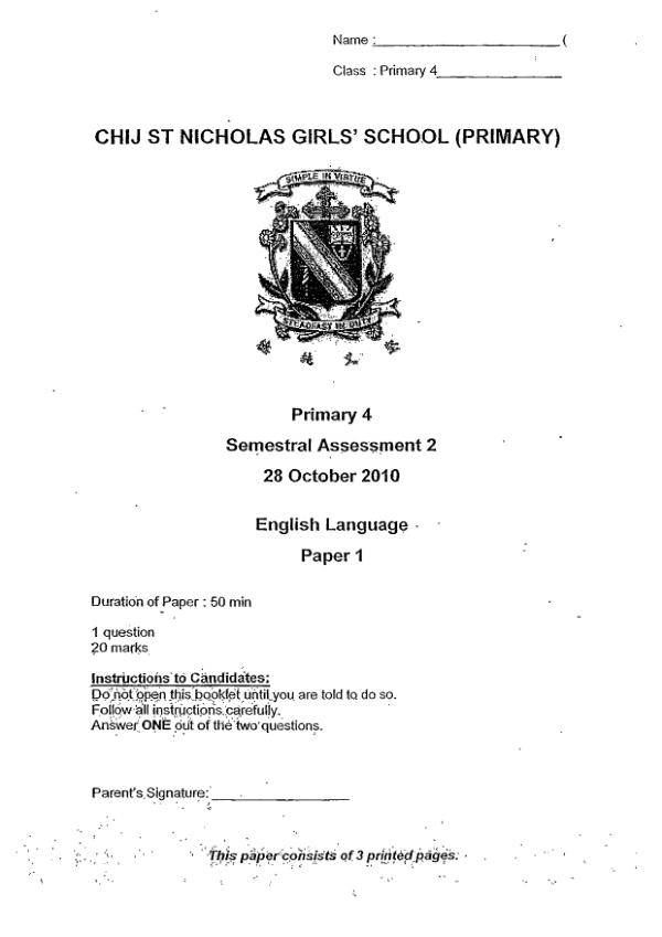 CHIJ P4 Eng SA2 2010 exam paper PDF preview