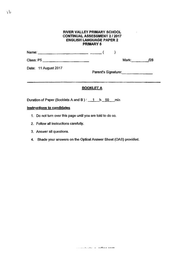 River Valley P5 Eng WA3 2017 exam paper PDF preview