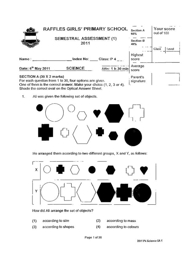 Raffles Girls P4 Sci WA2 2011 exam paper PDF preview