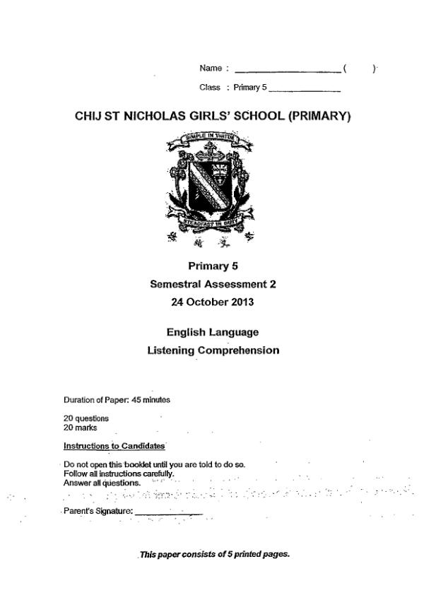 CHIJ P5 Eng SA2 2013 exam paper PDF preview