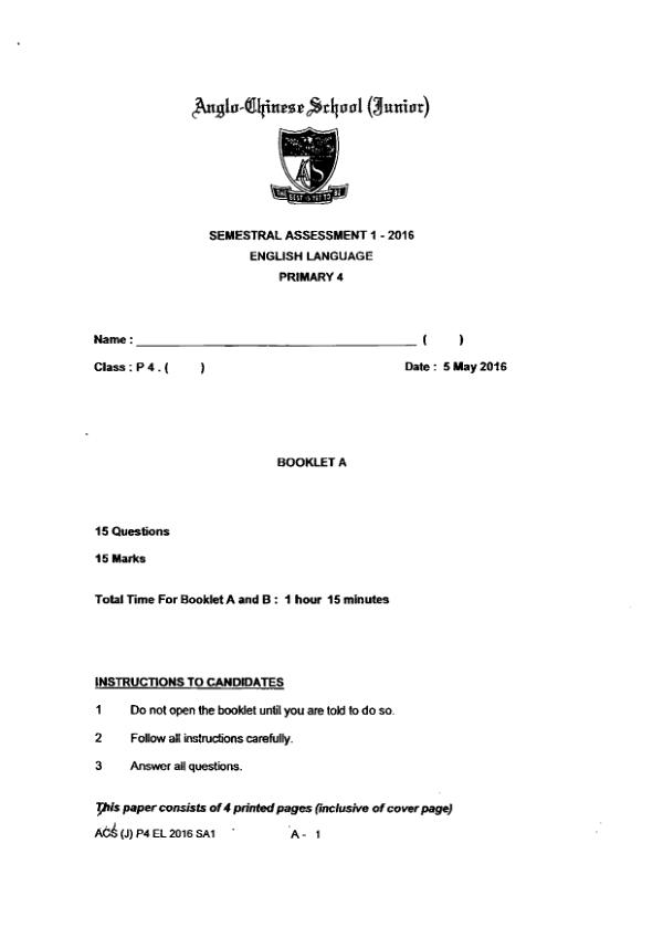 Anglo Chinese P4 Eng WA2 2016 exam paper PDF preview