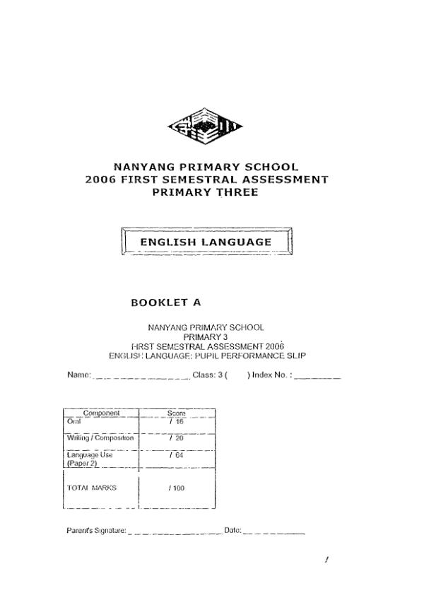 Nanyang P3 Eng WA2 2006 exam paper PDF first page preview