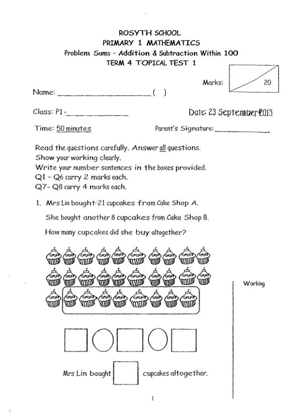 Temasek P1 Math WA1 2013 exam paper PDF first page preview