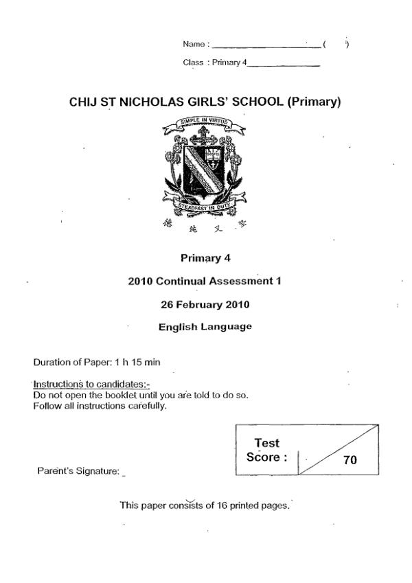 CHIJ P4 Eng WA1 2010 exam paper PDF preview