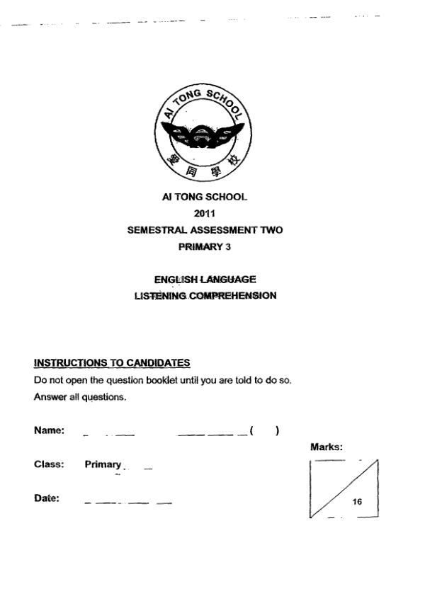 Ai Tong P3 Eng SA2 2011 exam paper PDF preview
