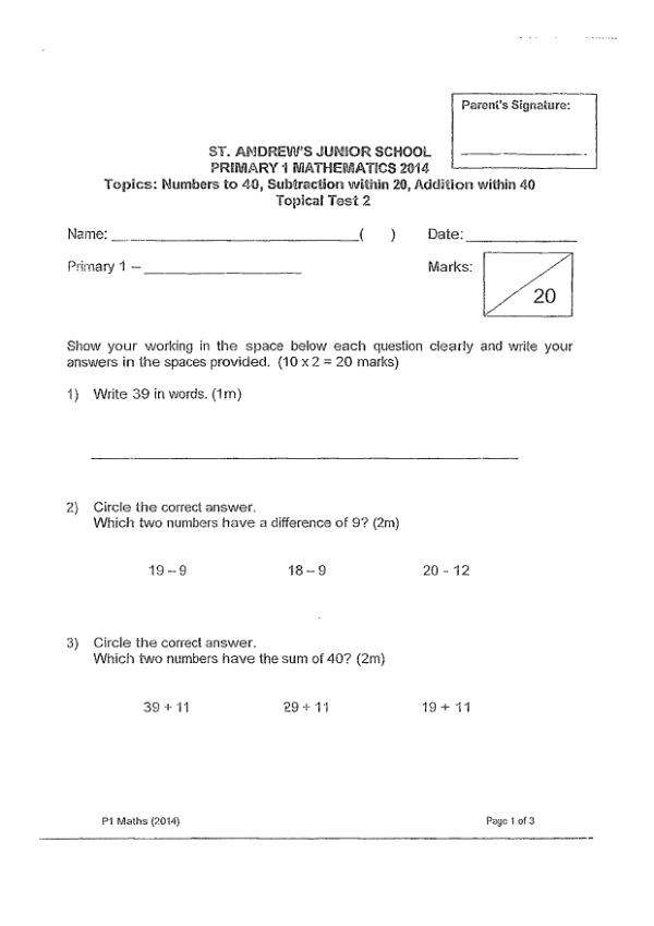 First page preview of P1 Math 2014 WA2 — St Andrews