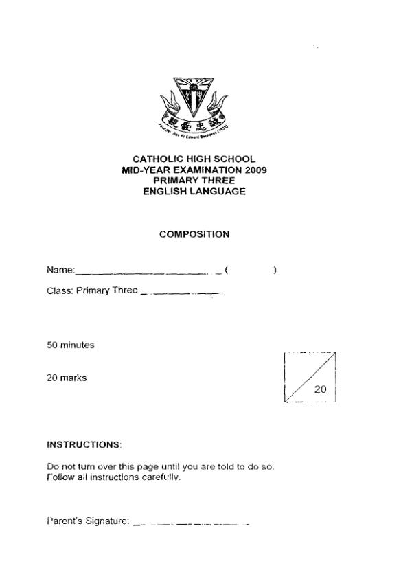 Catholic High P3 Eng WA2 2009 exam paper PDF preview