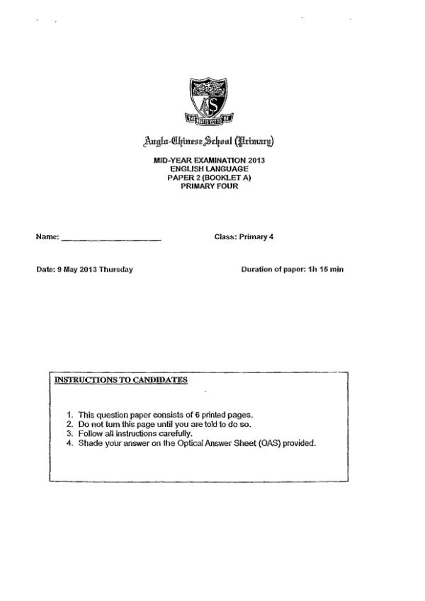 Anglo Chinese P4 Eng WA2 2013 exam paper PDF preview